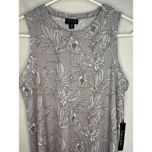 TAHARI NEW Pointele Jersey Tank Womens S Gray White Floral Ribbed